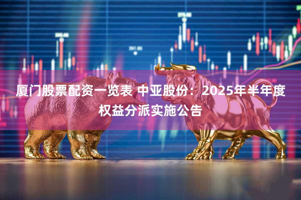 厦门股票配资一览表 中亚股份：2025年半年度权益分派实施公告